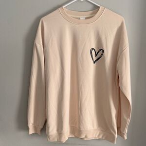 Heart Embroidered Cream Sweatshirt. Size L. Perfect for Valentines Day!